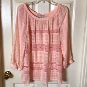 Loft Blouse Sheer Coral Long Sleeve Size Large